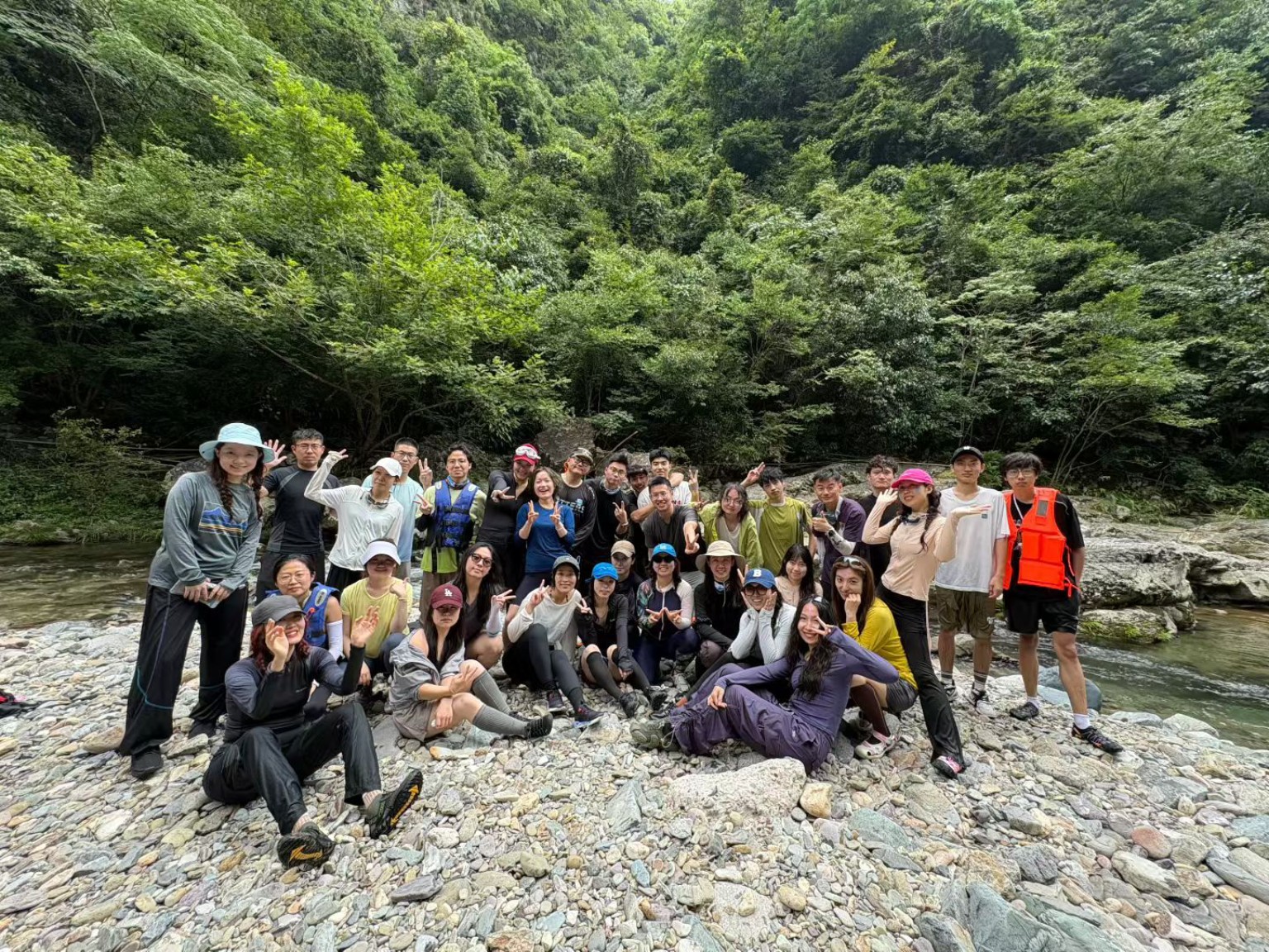 A hiking group in a mountain valley.