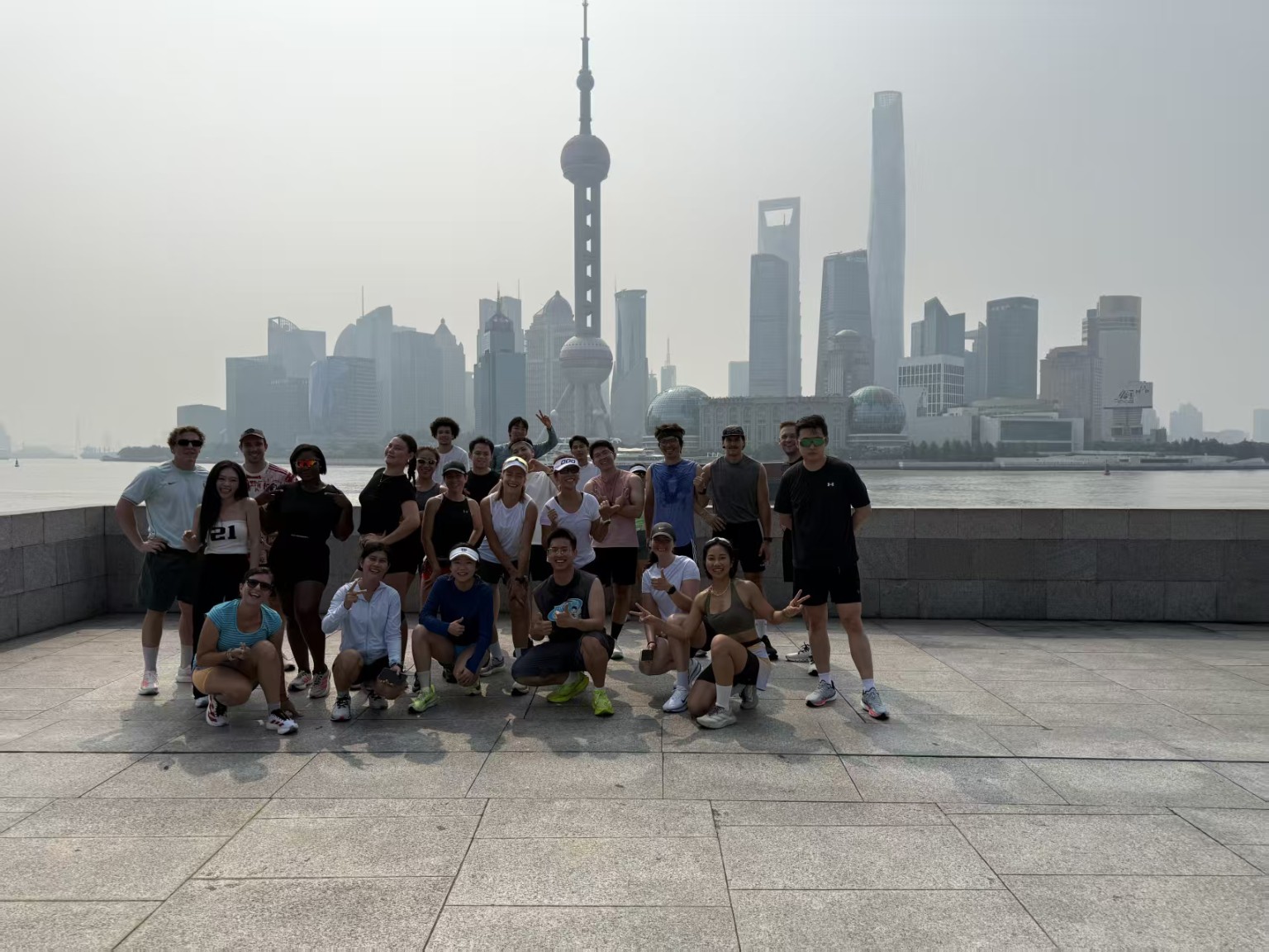 A running group at the Shanghai waterfront.